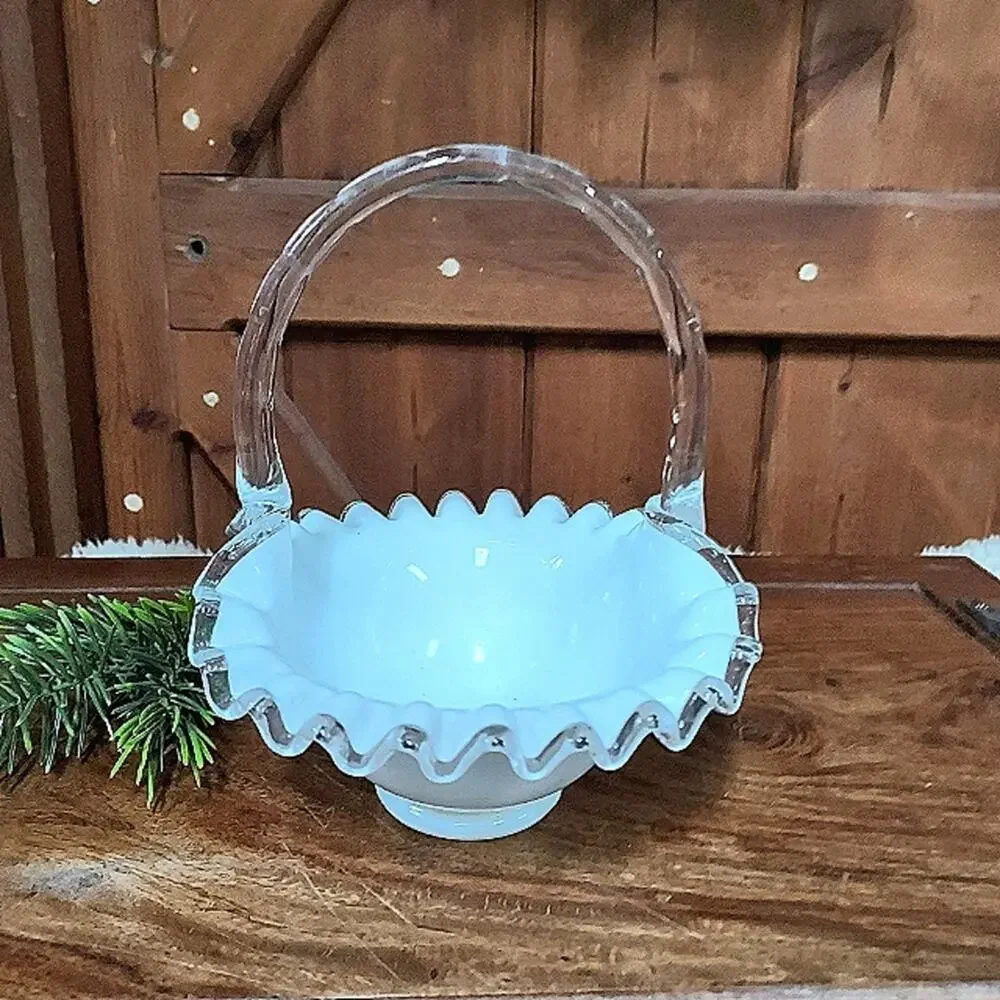 Vintage Fenton Silver Crest Bride's Bowl Basket 8